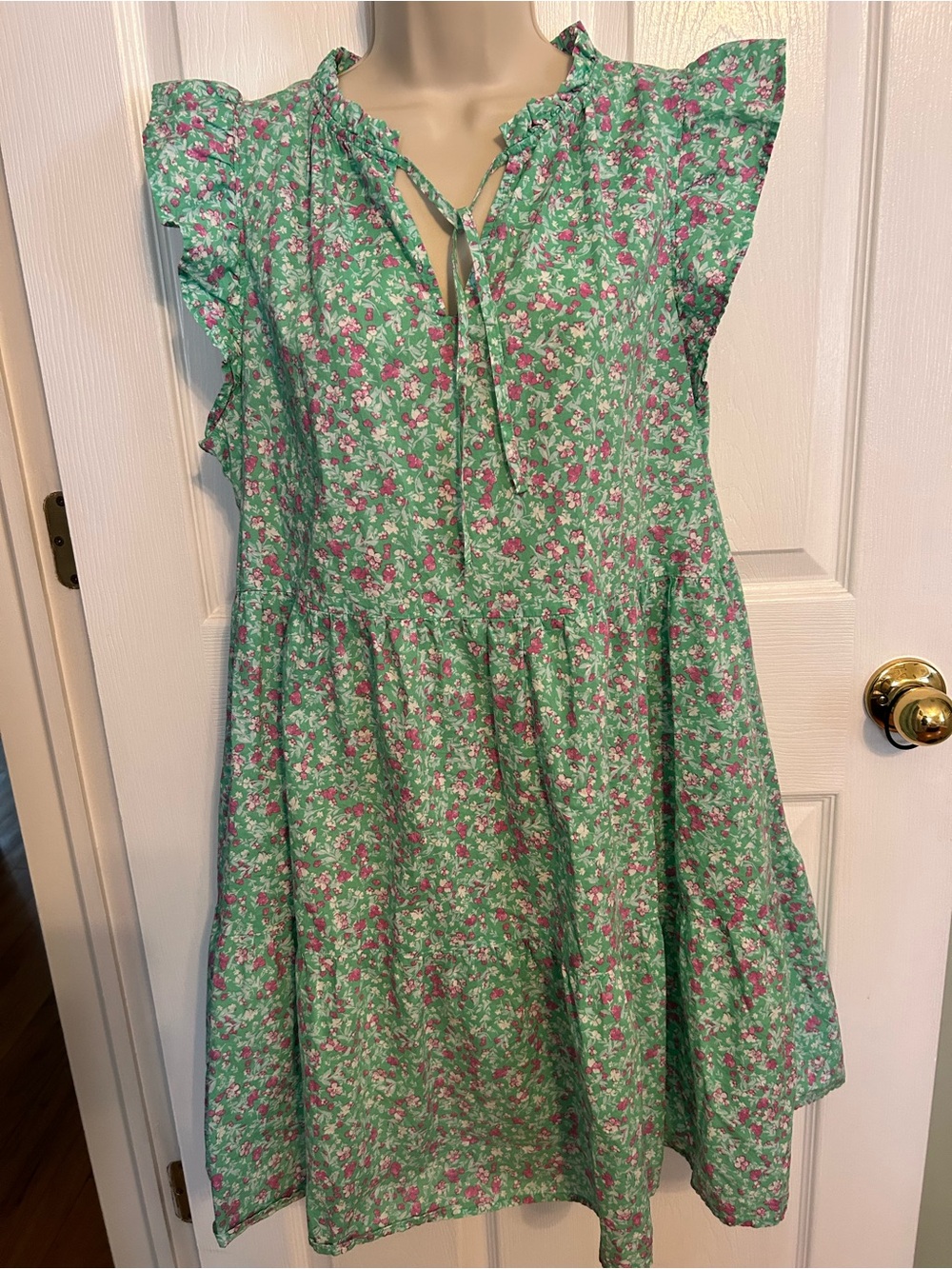 Floral Ruffle Sleeve Dress - Green